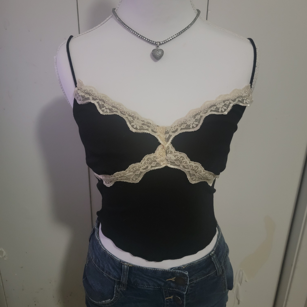XS Black Lace Trim Cami Top